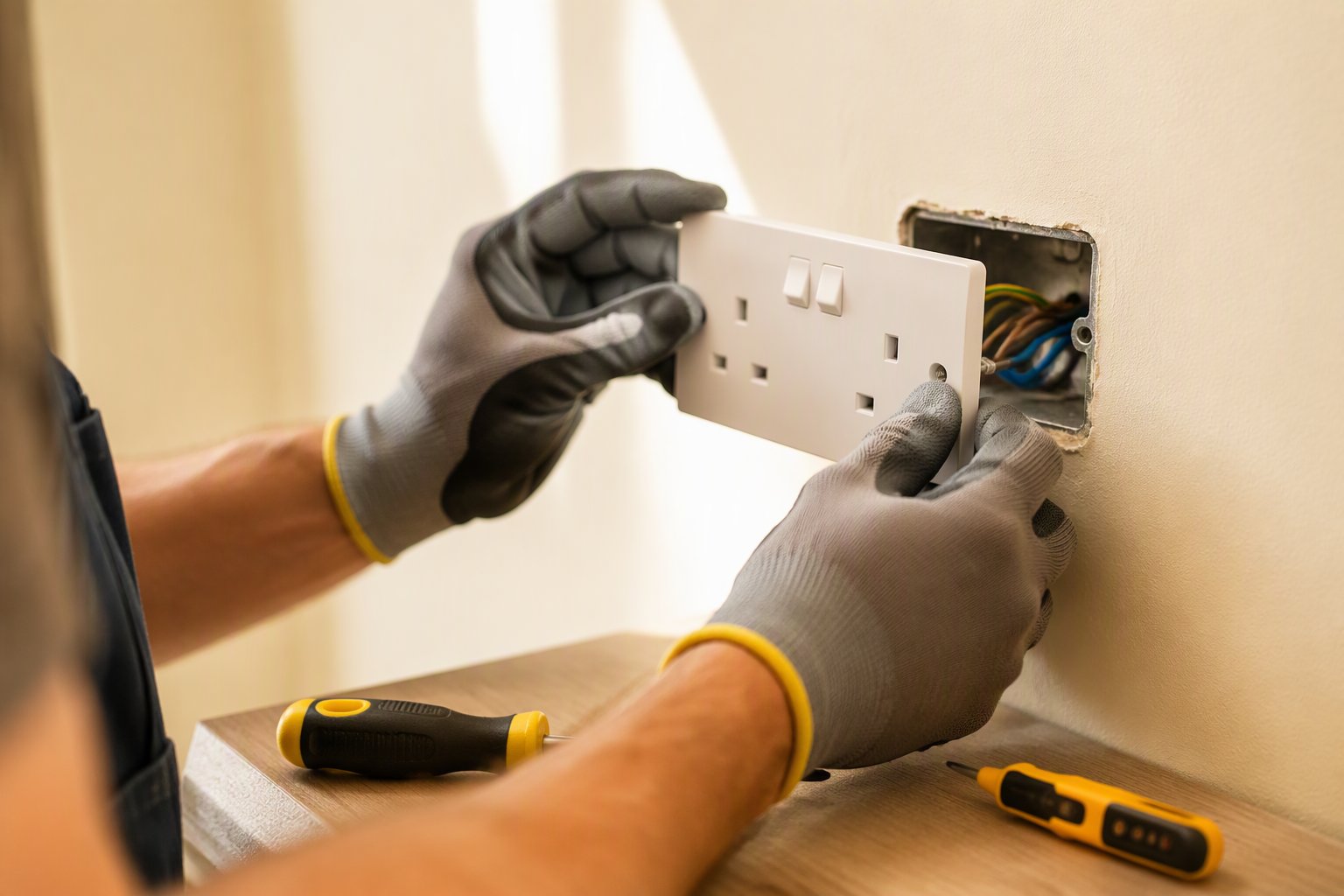 New double socket outlet being installed